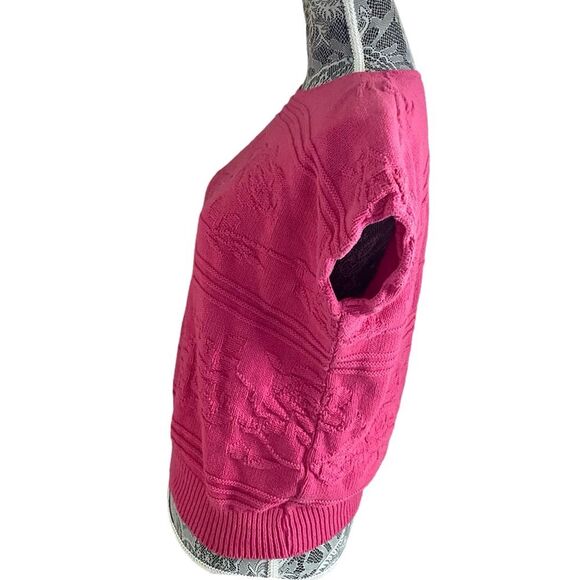 Vintage 80s Kinetic New York Textured Floral Knit Sweater Pink - Picture 2 of 6